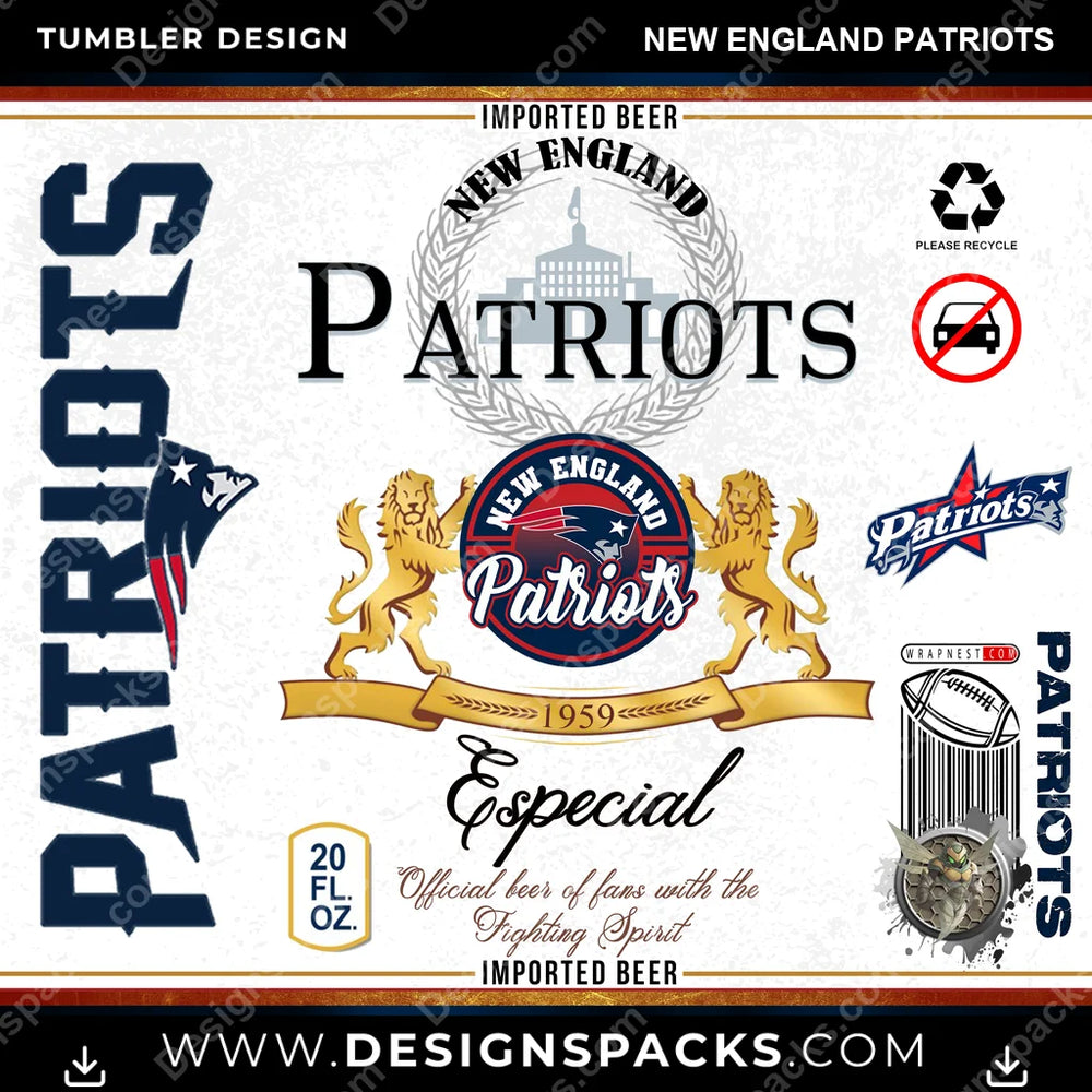 Football Modelo New England Patriots NFL Football Tumbler Digital Wrap Design Download