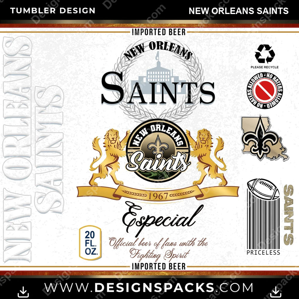 Football Modelo New Orleans Saints NFL Football Tumbler Digital Wrap Design Download