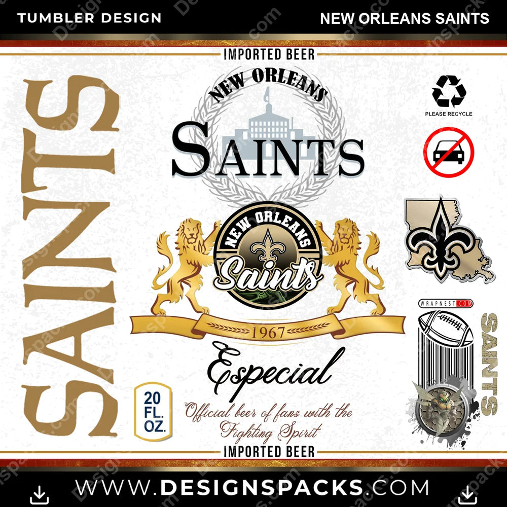 Football Modelo New Orleans Saints NFL Football Tumbler Digital Wrap Design Download