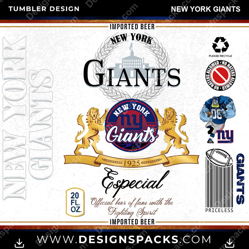 Football Modelo New York Giants NFL Football Tumbler Digital Wrap Design Download