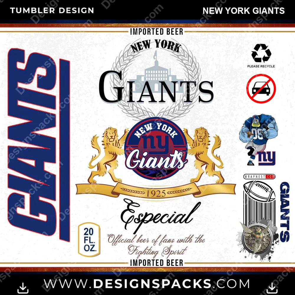 Football Modelo New York Giants NFL Football Tumbler Digital Wrap Design Download