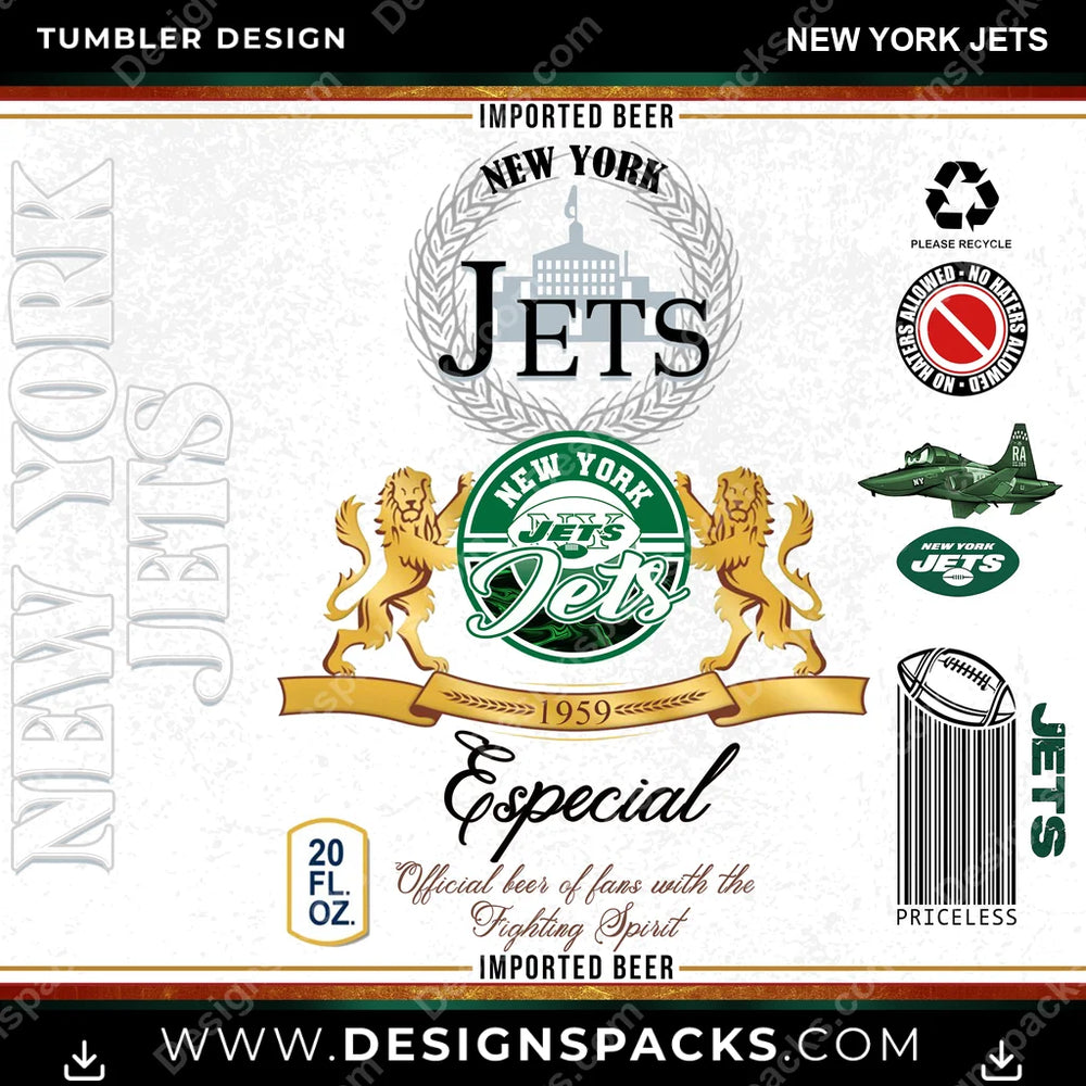 Football Modelo New York Jets NFL Football Tumbler Digital Wrap Design Download