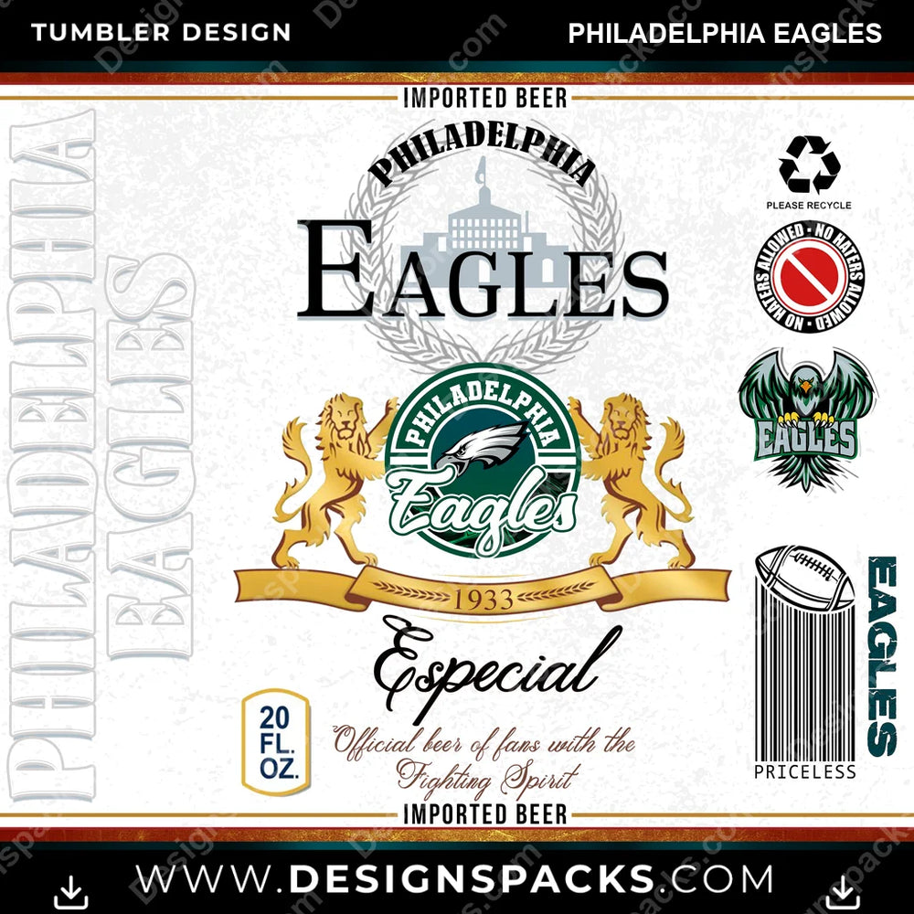 Football Modelo Philadelphia Eagles NFL Football Tumbler Digital Wrap Design Download