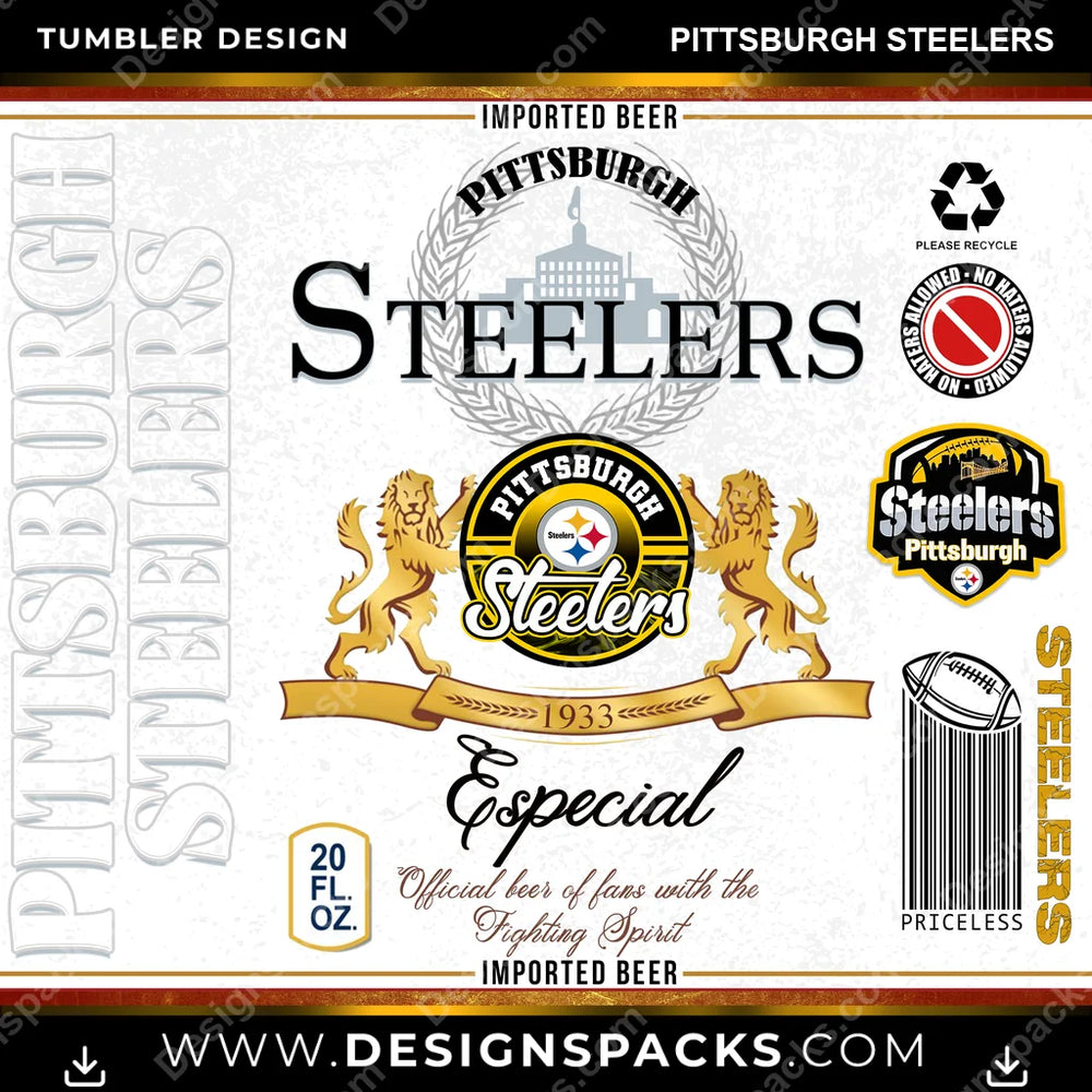 Football Modelo Pittsburgh Steelers NFL Football Tumbler Digital Wrap Design Download