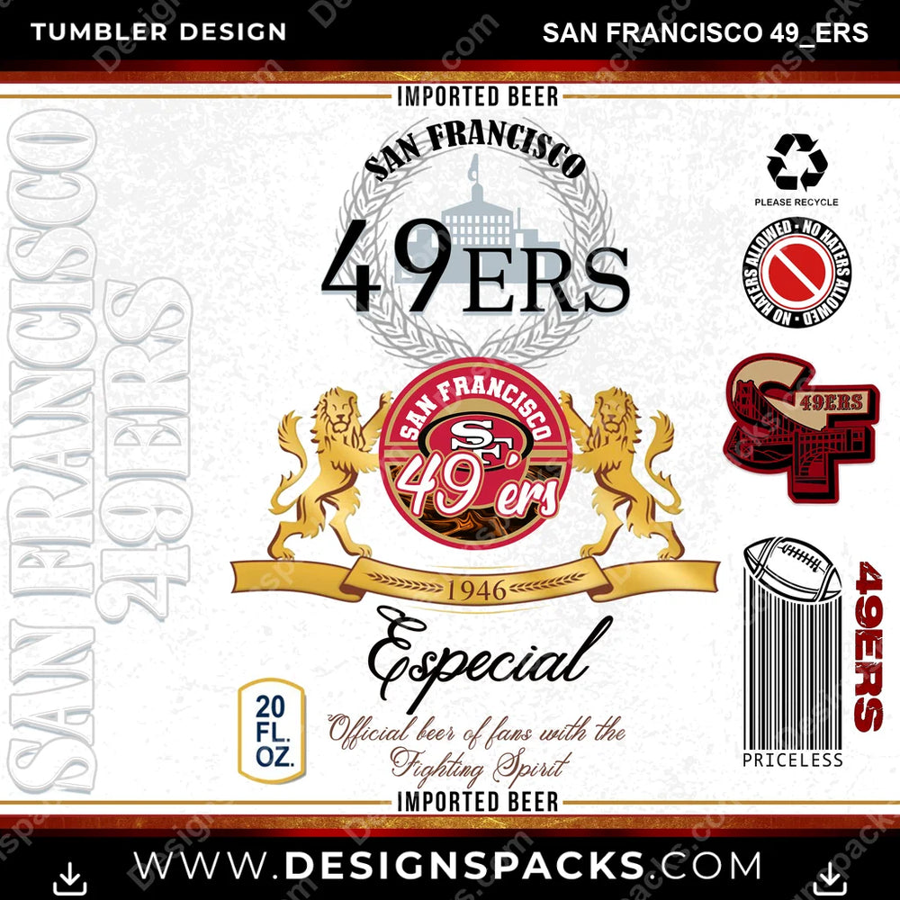 Football Modelo San Francisco 49ers NFL Football Tumbler Digital Wrap Design Download