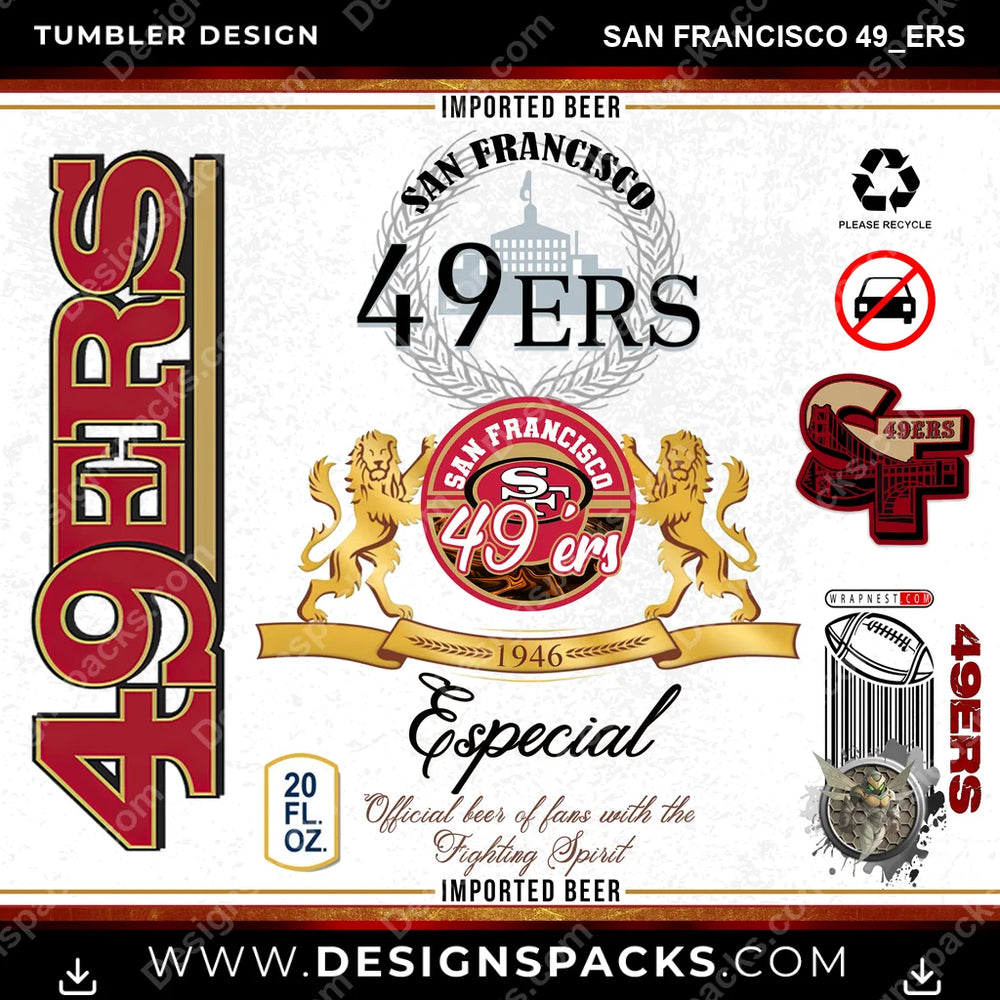 Football Modelo San Francisco 49ers NFL Football Tumbler Digital Wrap Design Download