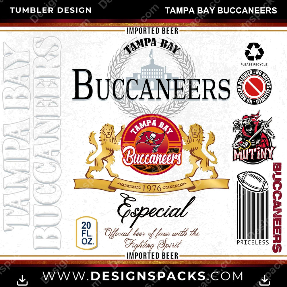 Football Modelo Tampa Bay Buccaneers NFL Football Tumbler Digital Wrap Design Download