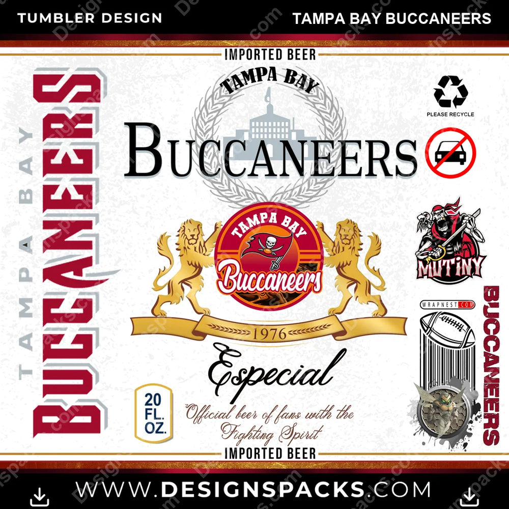 Football Modelo Tampa Bay Buccaneers NFL Football Tumbler Digital Wrap Design Download
