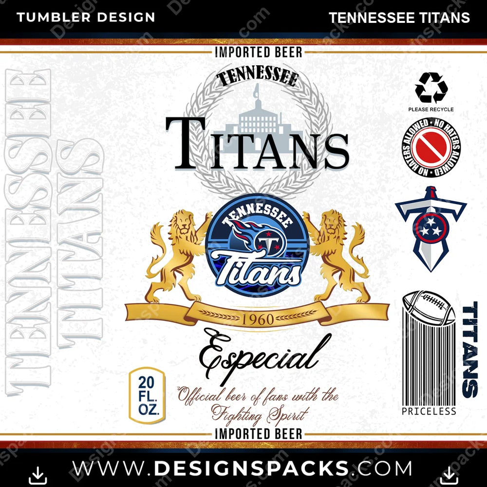 Football Modelo Tennessee Titans NFL Football Tumbler Digital Wrap Design Download
