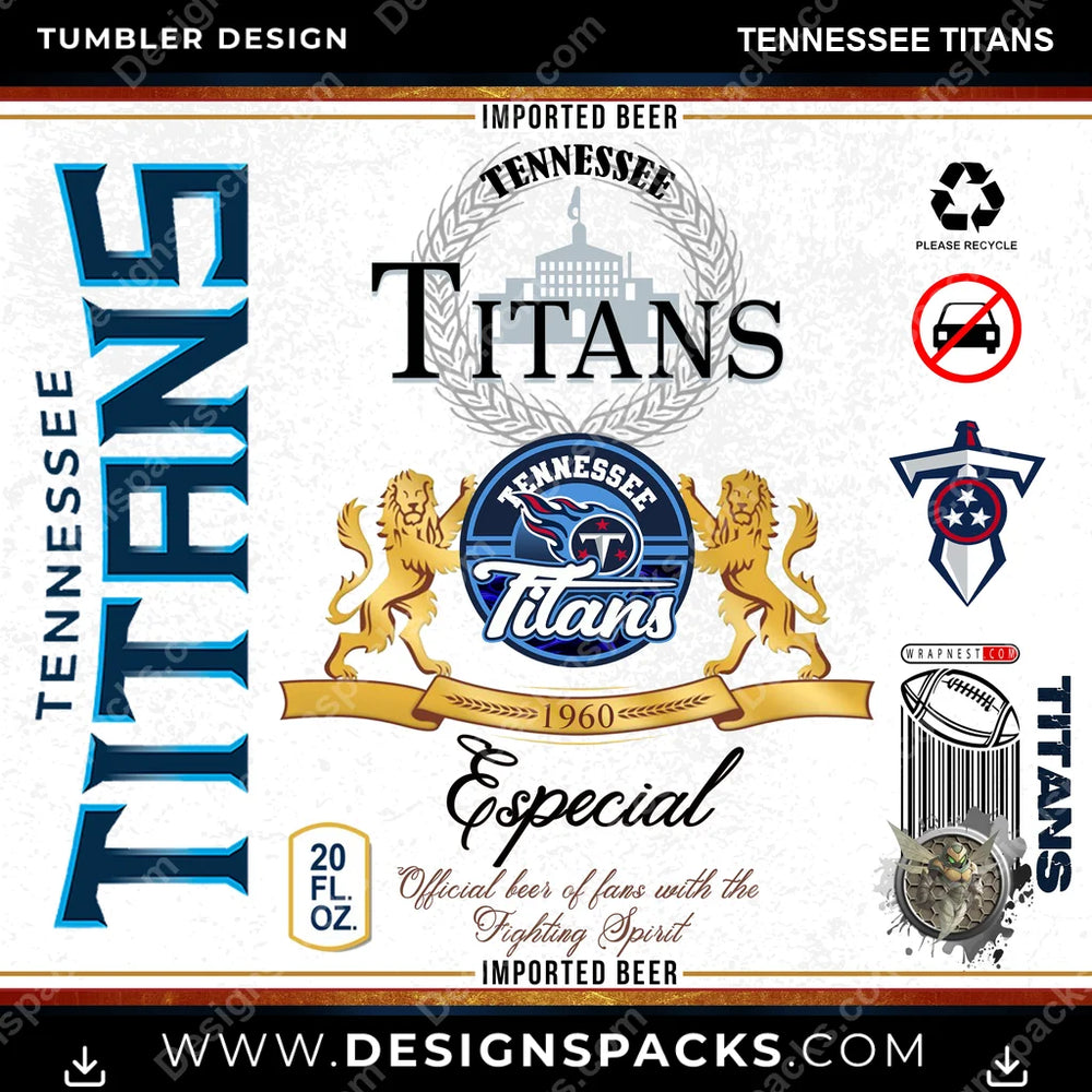 Football Modelo Tennessee Titans NFL Football Tumbler Digital Wrap Design Download