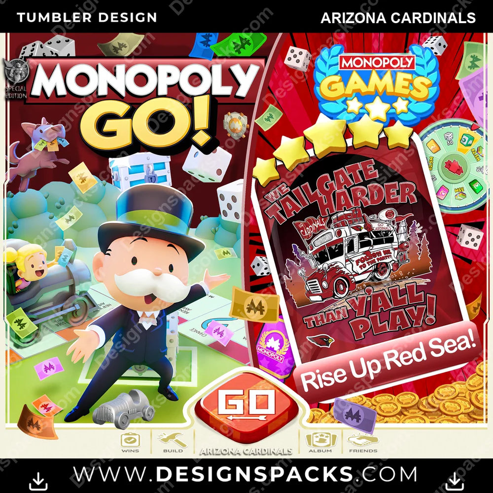 Football Monopoly Go! Arizona Cardinals NFL Football Tumbler Digital Wrap Design Download