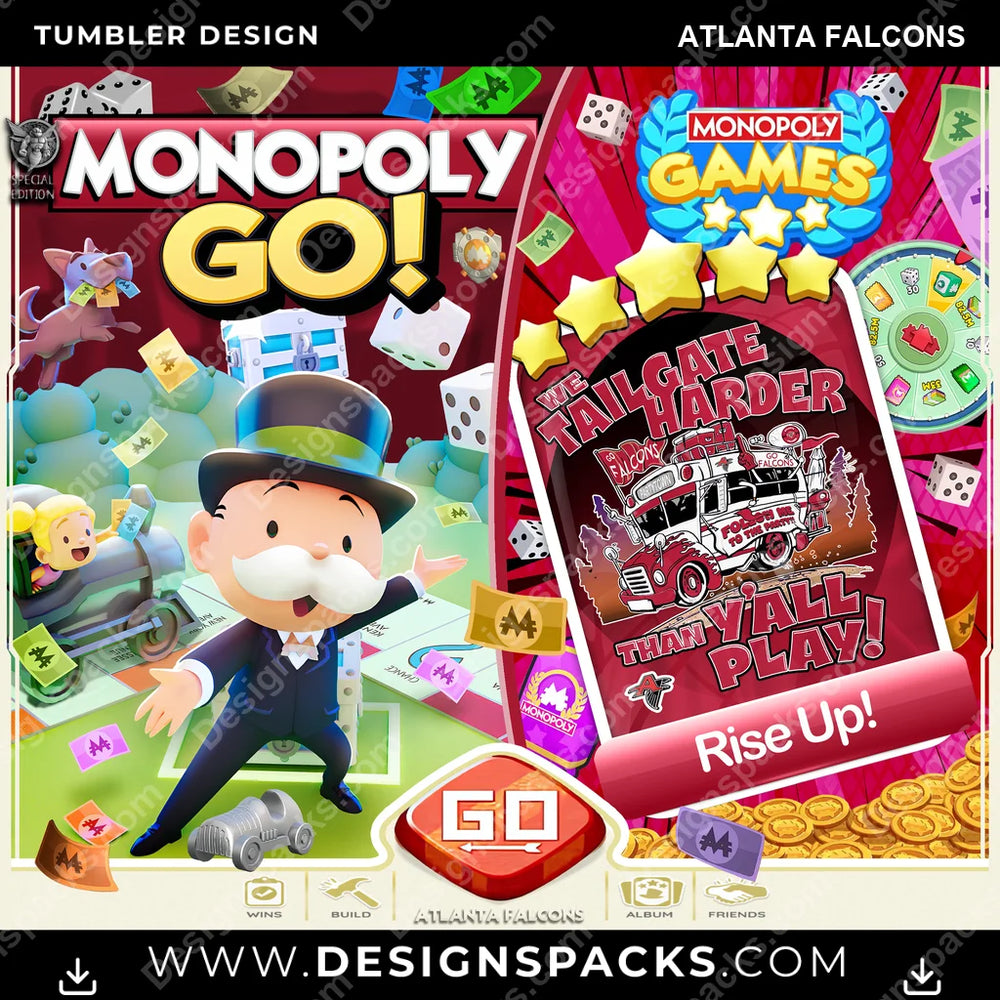 Football Monopoly Go! Atlanta Falcons NFL Football Tumbler Digital Wrap Design Download
