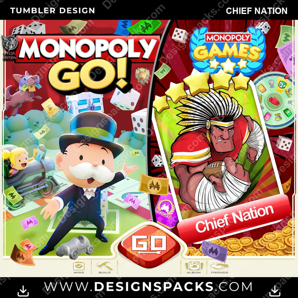 Football Monopoly Go! Chief Nation NFL Football Tumbler Digital Wrap Design Download