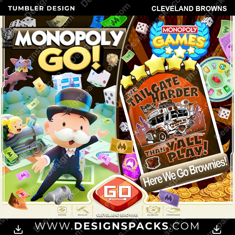 Football Monopoly Go! Cleveland Browns NFL Football Tumbler Digital Wrap Design Download