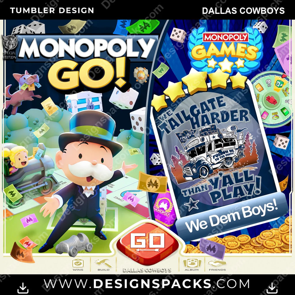 Football Monopoly Go! Dallas Cowboys NFL Football Tumbler Digital Wrap Design Download