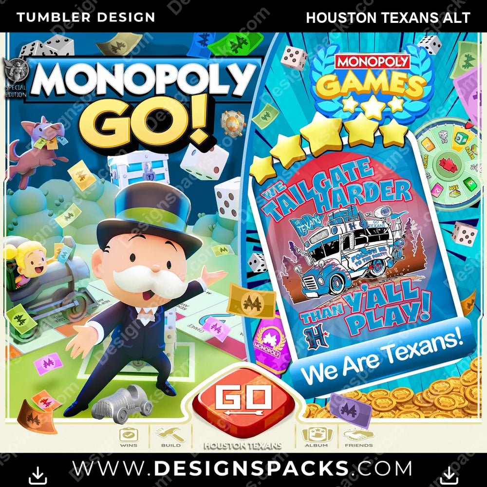 Football Monopoly Go! Houston Texans Alt NFL Football Tumbler Digital Wrap Design Download