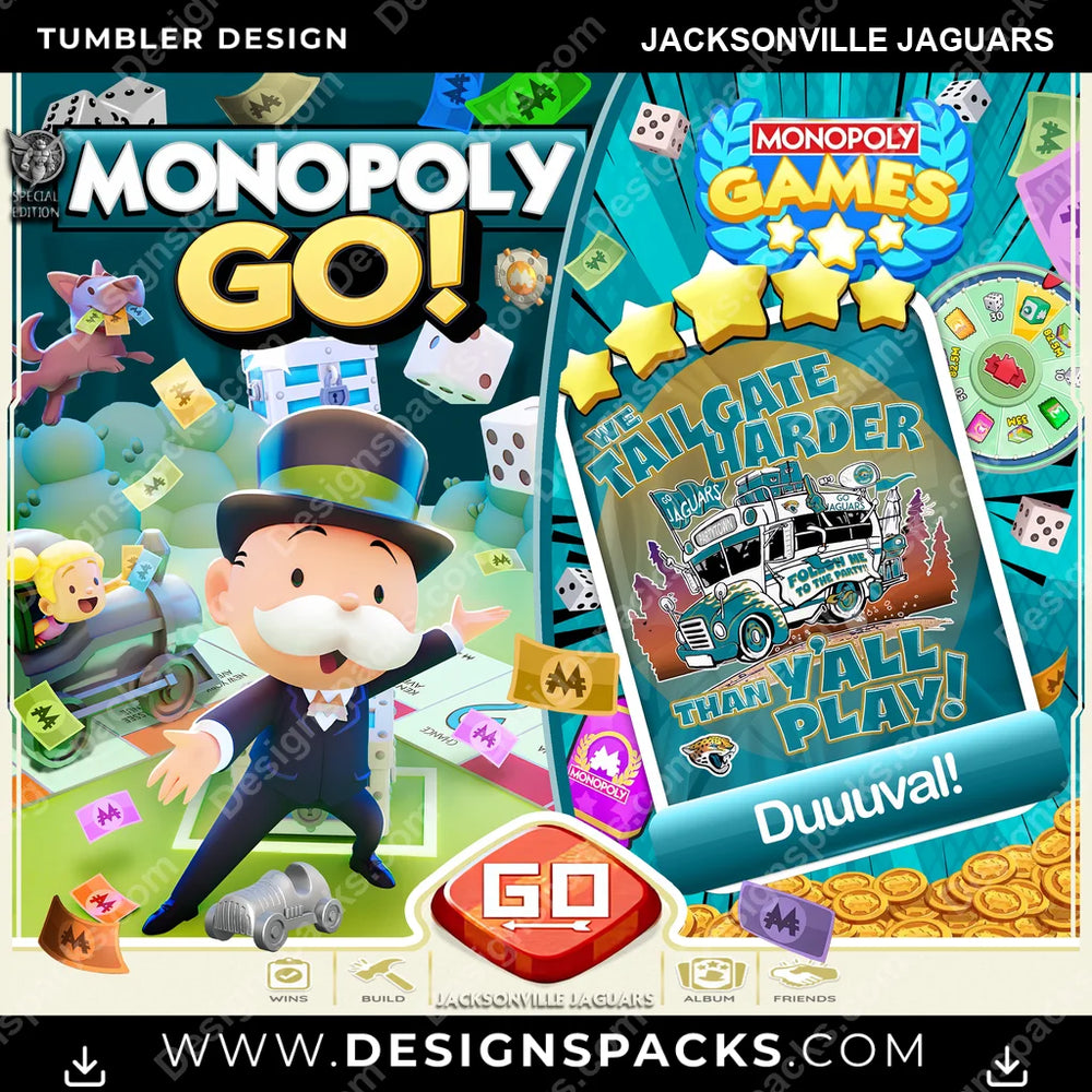 Football Monopoly Go! Jacksonville Jaguars NFL Football Tumbler Digital Wrap Design Download
