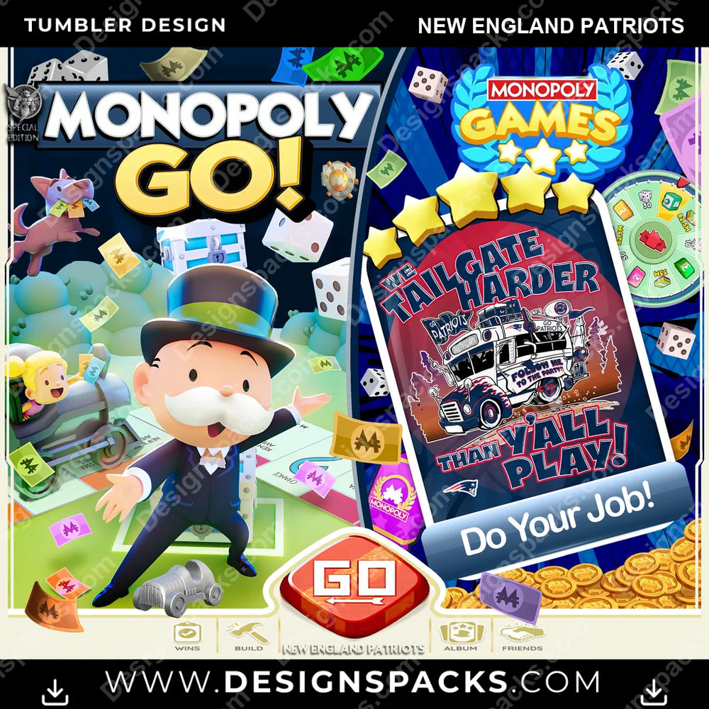 Football Monopoly Go! New England Patriots NFL Football Tumbler Digital Wrap Design Download