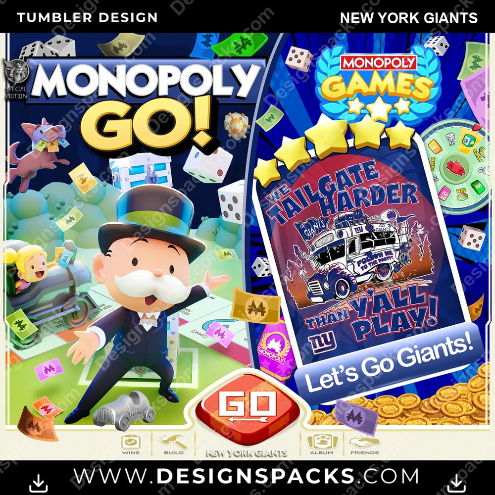 Football Monopoly Go! New York Giants NFL Football Tumbler Digital Wrap Design Download