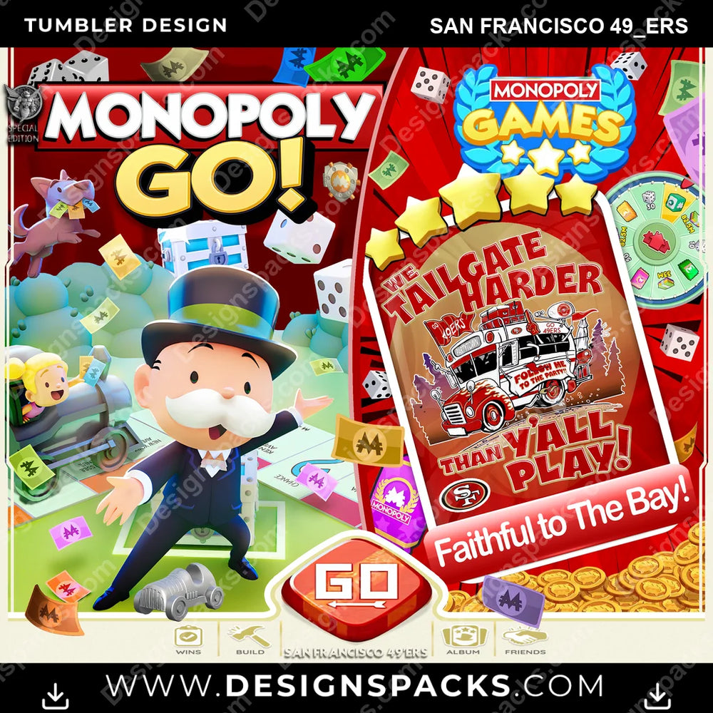 Football Monopoly Go! San Francisco 49ers NFL Football Tumbler Digital Wrap Design Download