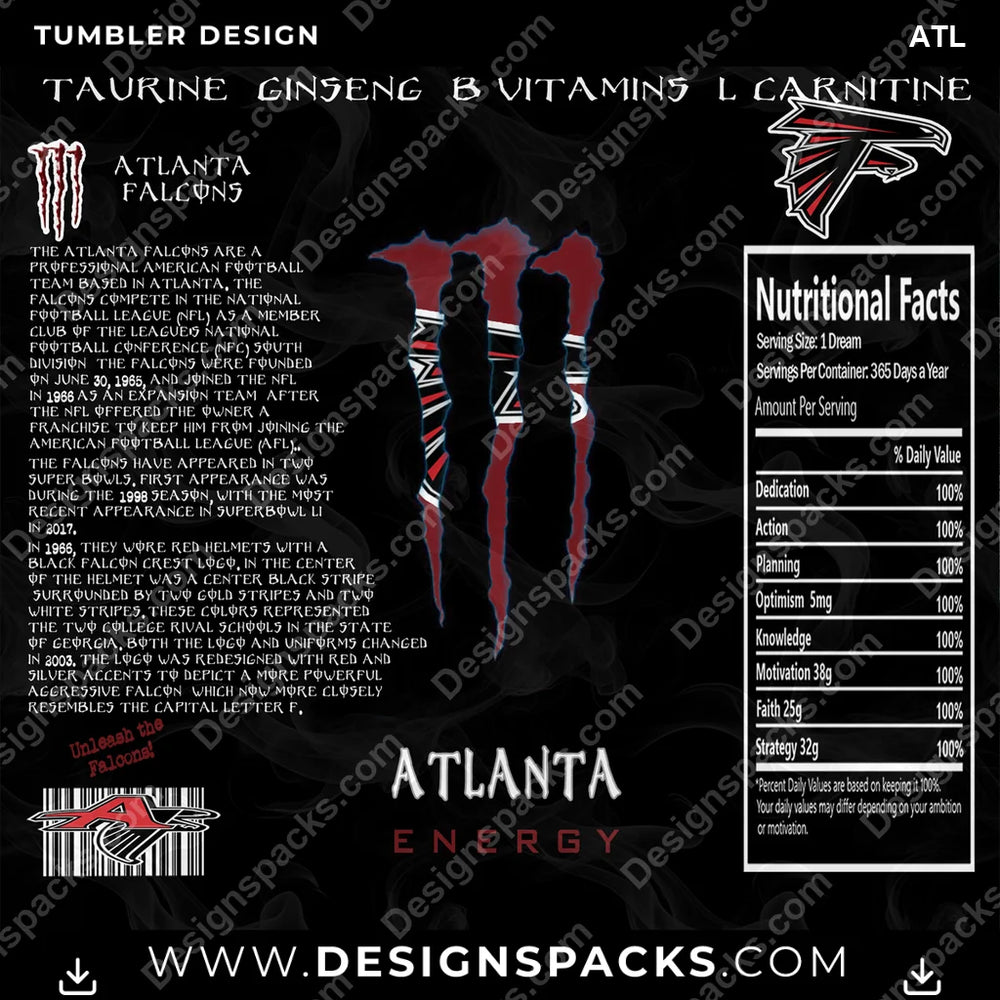 Football MONSTER ENERGY ATL NFL Football Tumbler Digital Wrap Design Download
