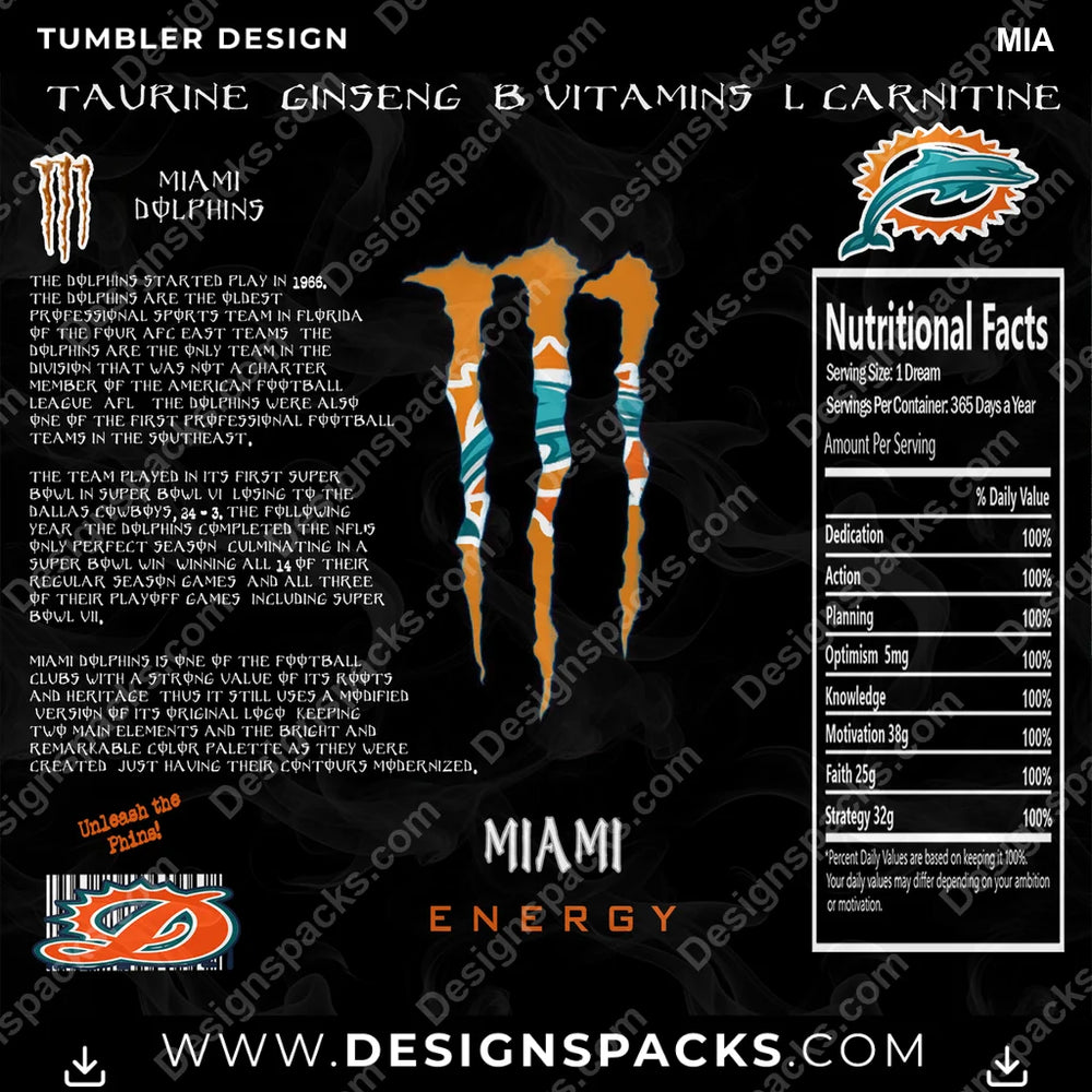Football MONSTER ENERGY MIA NFL Football Tumbler Digital Wrap Design Download