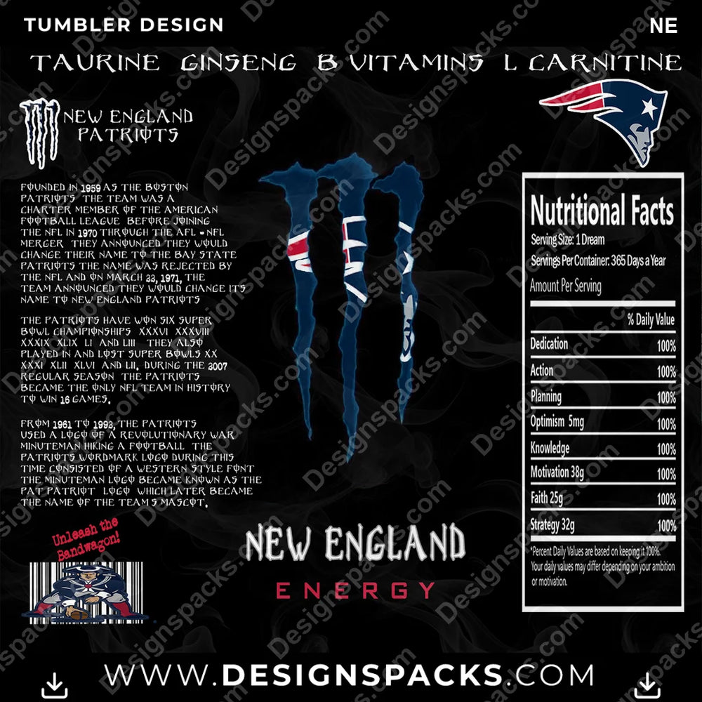 Football MONSTER ENERGY NE NFL Football Tumbler Digital Wrap Design Download