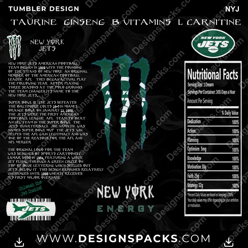 Football MONSTER ENERGY NYJ NFL Football Tumbler Digital Wrap Design Download
