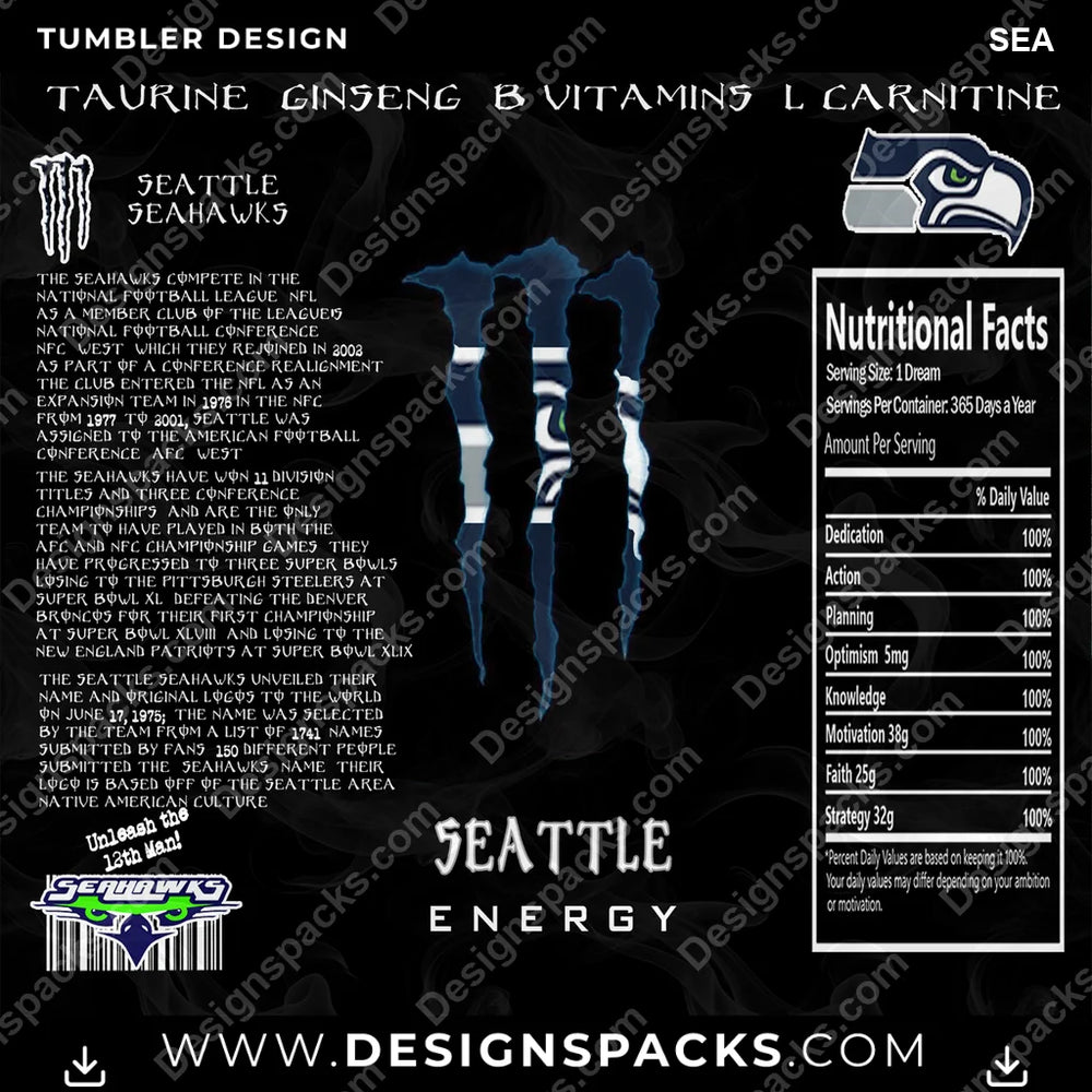 Football MONSTER ENERGY SEA NFL Football Tumbler Digital Wrap Design Download