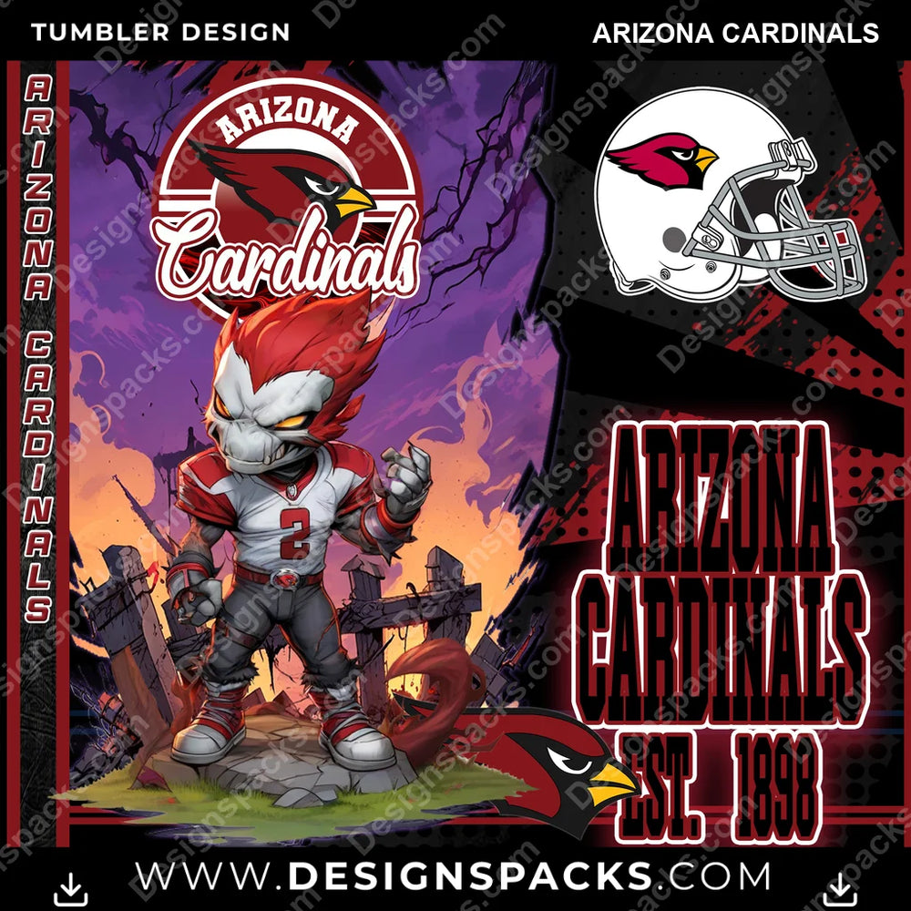 Football Monster Mascot Arizona Cardinals NFL Football Tumbler Digital Wrap Design Download