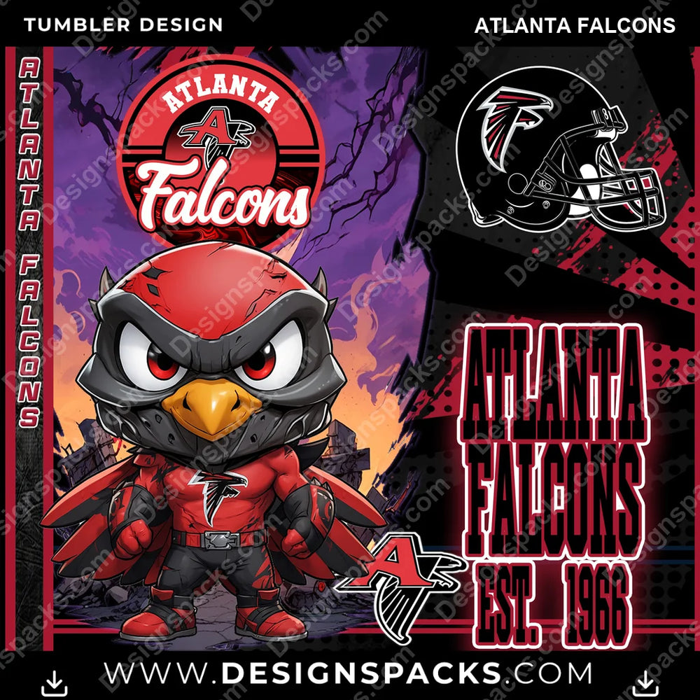 Football Monster Mascot Atlanta Falcons NFL Football Tumbler Digital Wrap Design Download