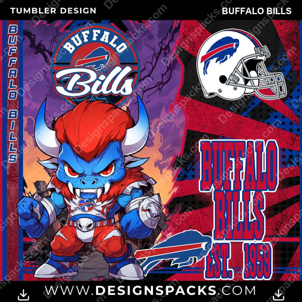 Football Monster Mascot Buffalo Bills NFL Football Tumbler Digital Wrap Design Download