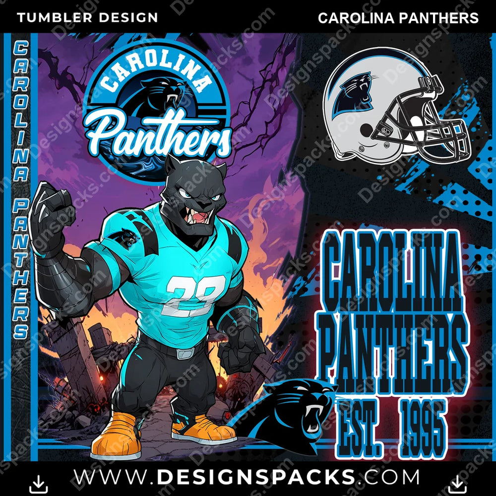 Football Monster Mascot Carolina Panthers NFL Football Tumbler Digital Wrap Design Download