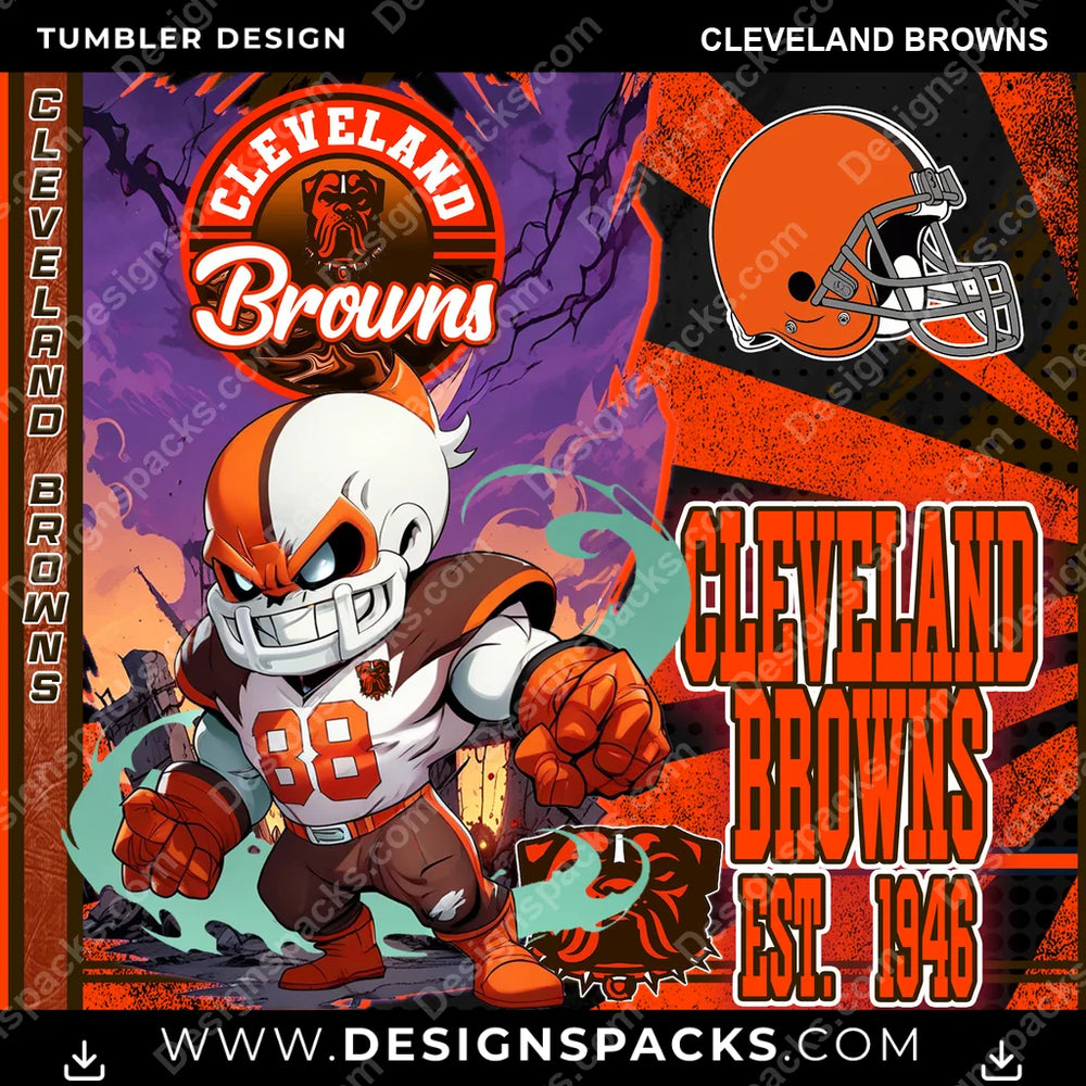 Football Monster Mascot Cleveland Browns NFL Football Tumbler Digital Wrap Design Download