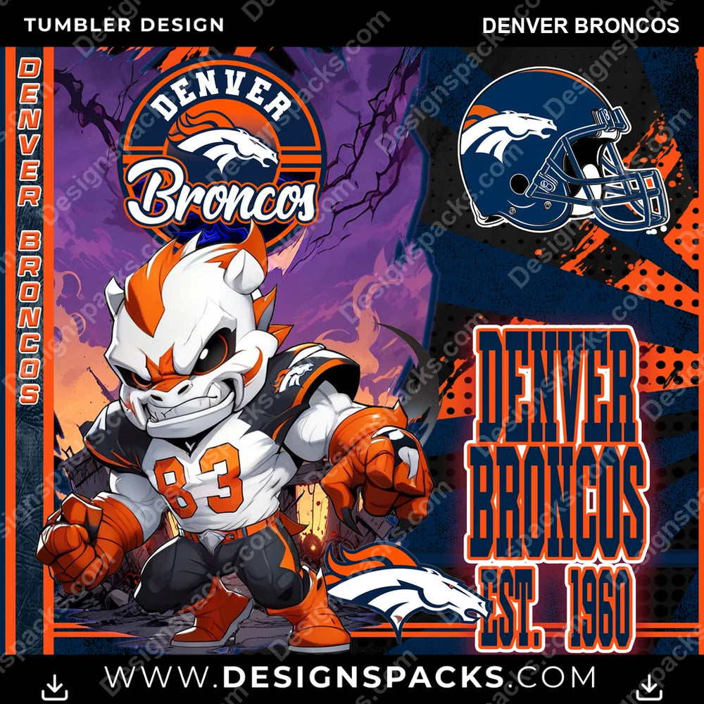 Football Monster Mascot Denver Broncos NFL Football Tumbler Digital Wrap Design Download