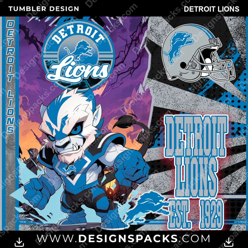 Football Monster Mascot Detroit Lions NFL Football Tumbler Digital Wrap Design Download