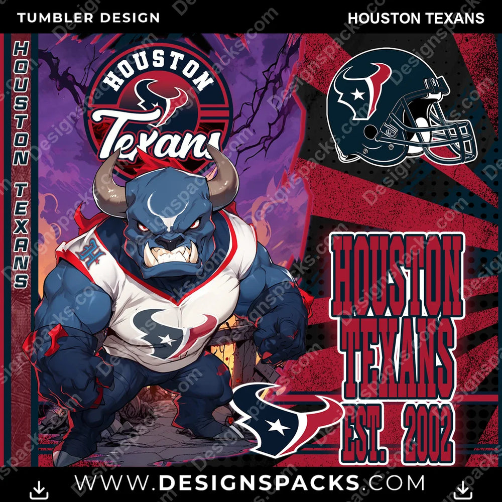 Football Monster Mascot Houston Texans NFL Football Tumbler Digital Wrap Design Download