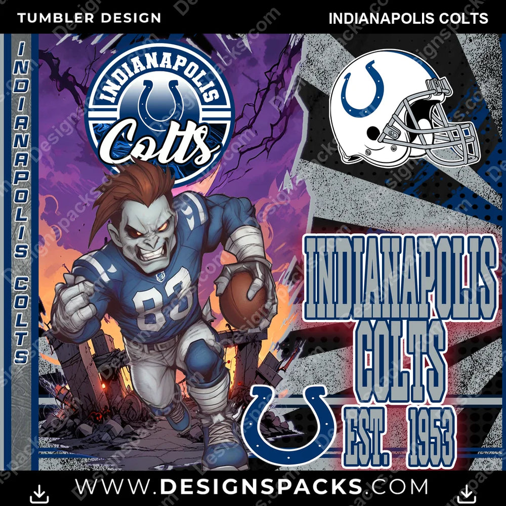 Football Monster Mascot Indianapolis Colts NFL Football Tumbler Digital Wrap Design Download