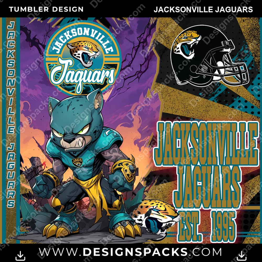 Football Monster Mascot Jacksonville Jaguars NFL Football Tumbler Digital Wrap Design Download