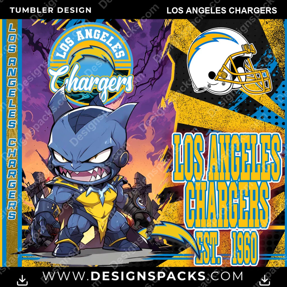Football Monster Mascot Los Angeles Chargers NFL Football Tumbler Digital Wrap Design Download