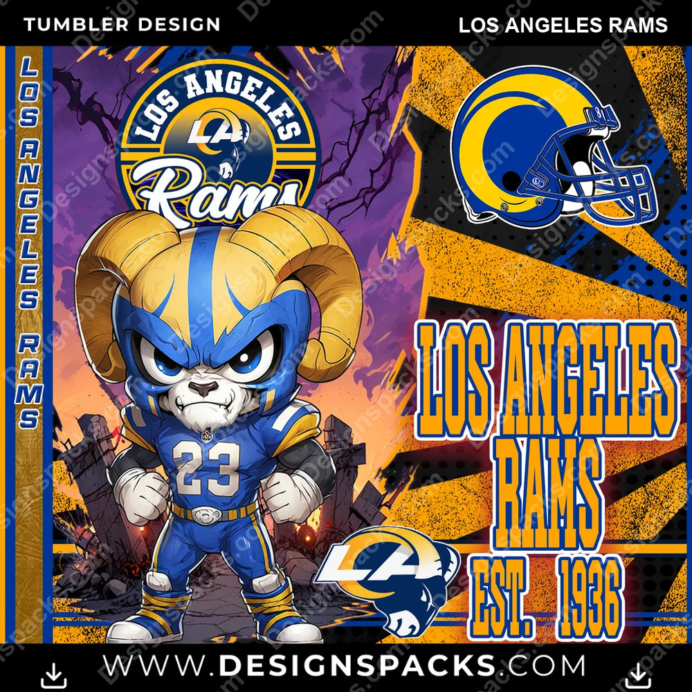 Football Monster Mascot Los Angeles Rams NFL Football Tumbler Digital Wrap Design Download