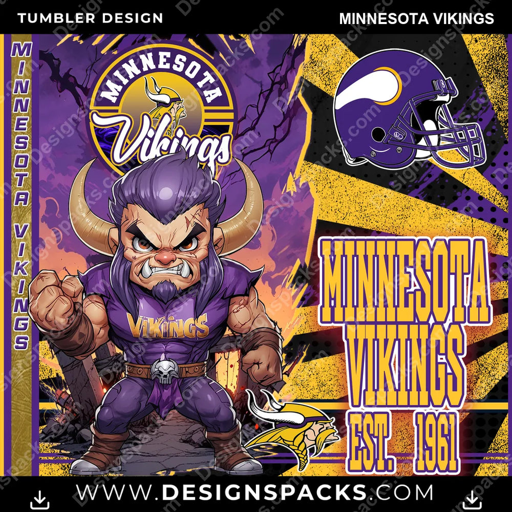 Football Monster Mascot Minnesota Vikings NFL Football Tumbler Digital Wrap Design Download