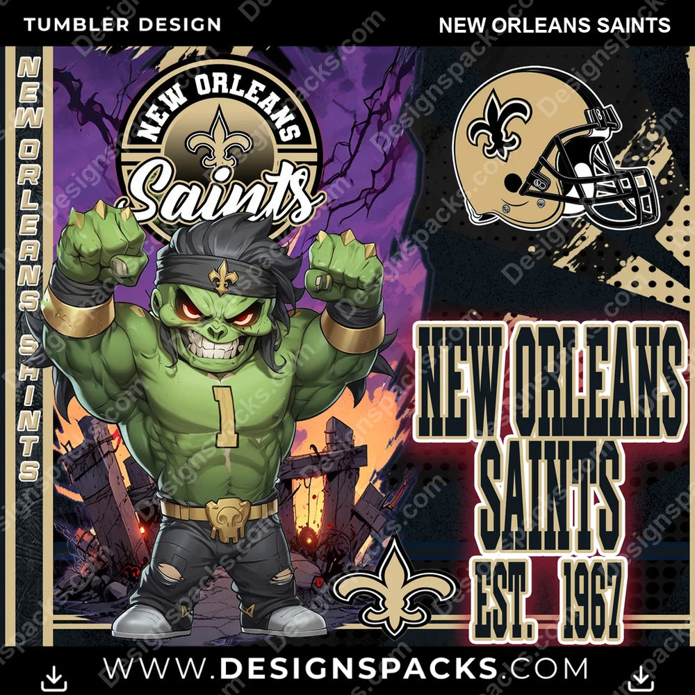 Football Monster Mascot New Orleans Saints NFL Football Tumbler Digital Wrap Design Download