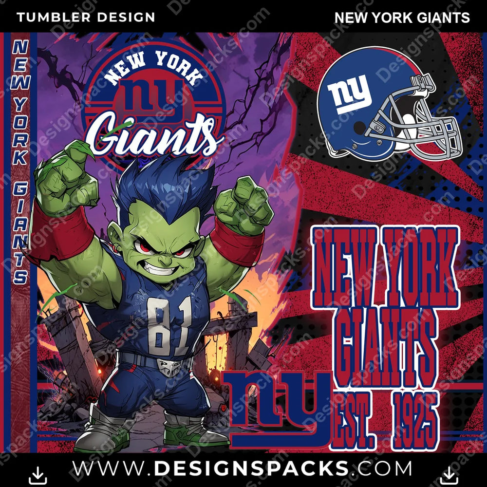 Football Monster Mascot New York Giants NFL Football Tumbler Digital Wrap Design Download