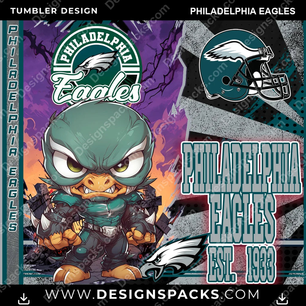 Football Monster Mascot Philadelphia Eagles NFL Football Tumbler Digital Wrap Design Download