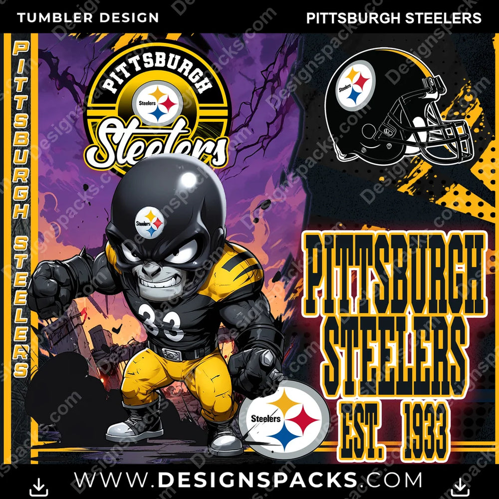 Football Monster Mascot Pittsburgh Steelers NFL Football Tumbler Digital Wrap Design Download