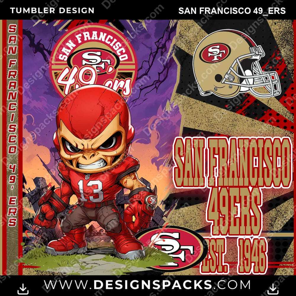 Football Monster Mascot San Francisco 49ers NFL Football Tumbler Digital Wrap Design Download