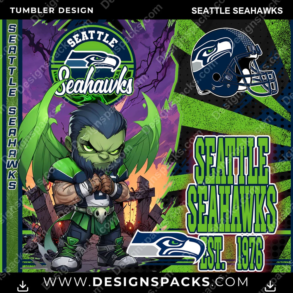 Football Monster Mascot Seattle Seahawks NFL Football Tumbler Digital Wrap Design Download