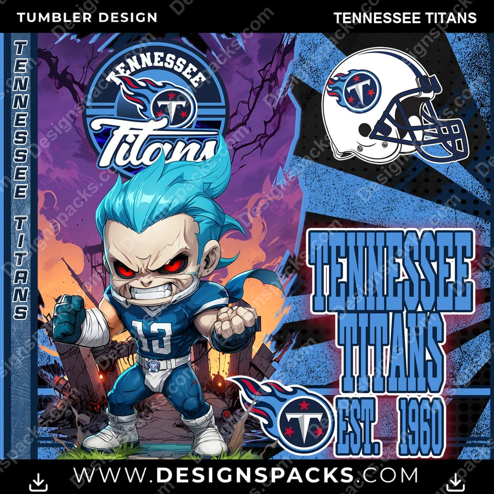 Football Monster Mascot Tennessee Titans NFL Football Tumbler Digital Wrap Design Download