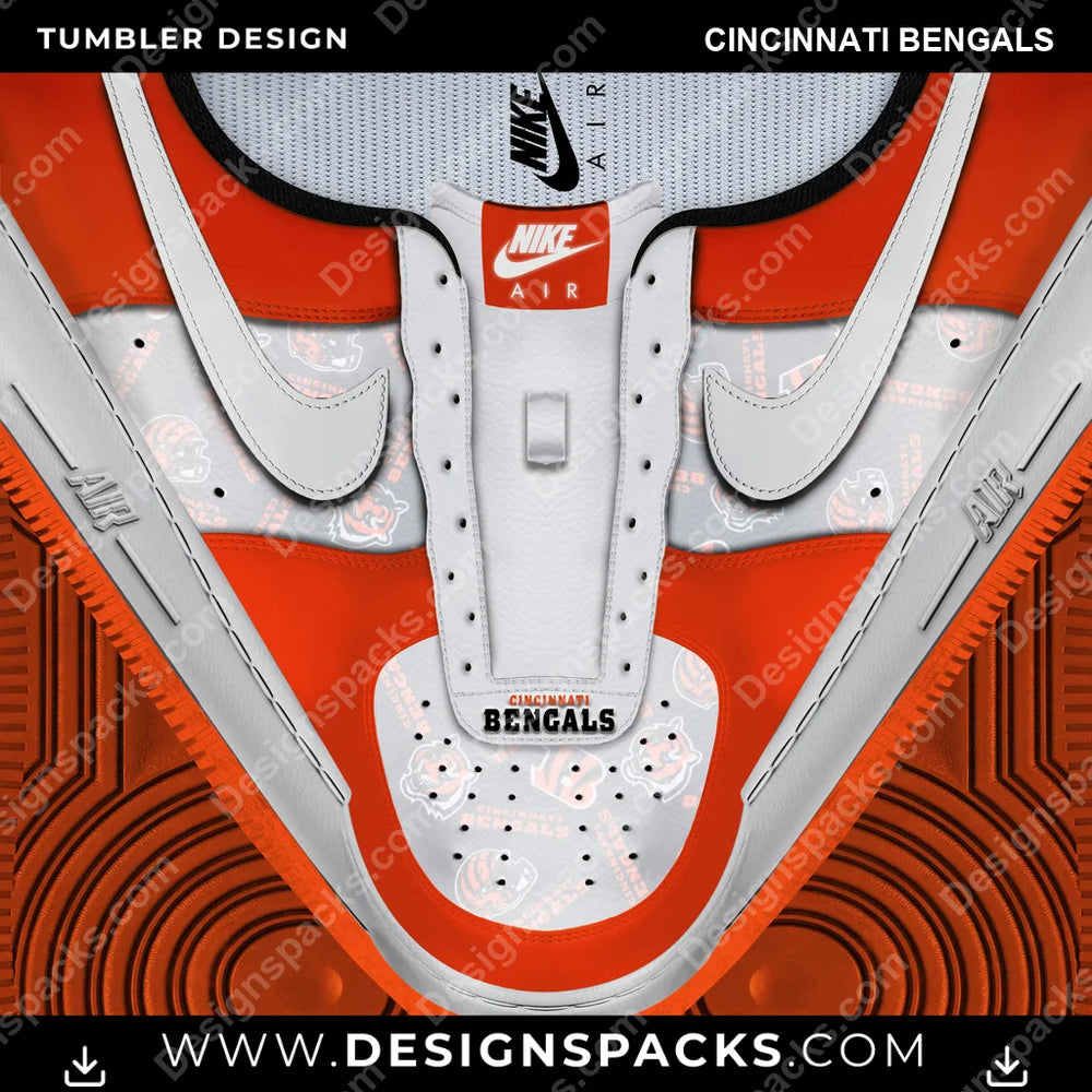 Football Nike AF1 No Laces Cincinnati Bengals NFL Football Tumbler Digital Wrap Design Download